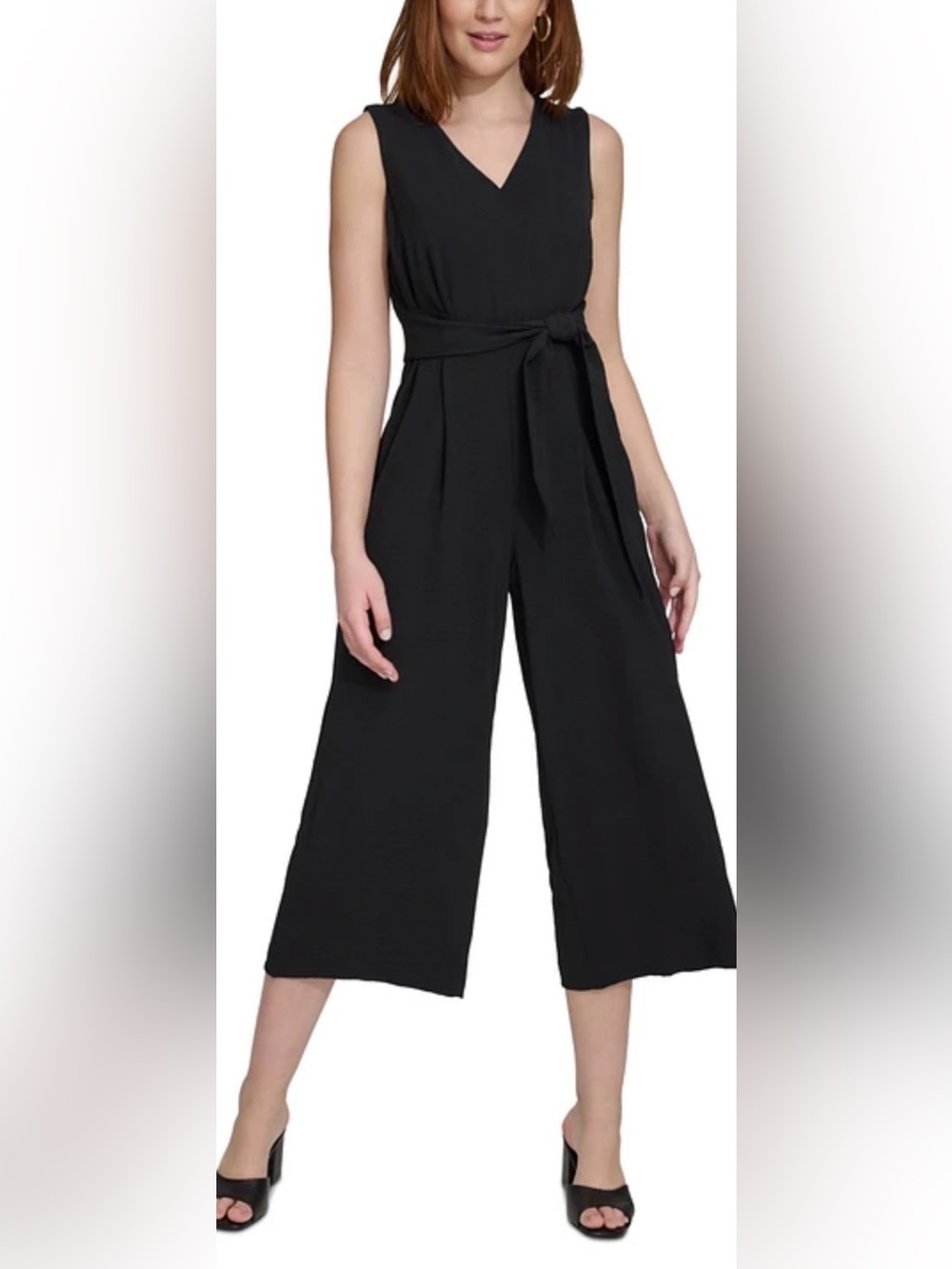 Calvin Klein Black Sleeveless Jumpsuit with Waist Tie NWT